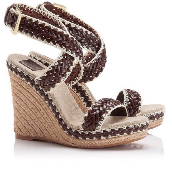 Tory Burch Shoes - Tory Burch Lilah Brown Leather Espadrille Wedges